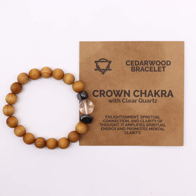 Men's Cedarwood Crown Chakra Bracelet with Clear Quartz Gemstone
