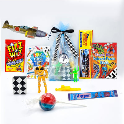 Pre Filled Birthday Party Goody Bags For Boys With Aeroplane Army Pilot Parachuter Toys And Candy, Party Favours.