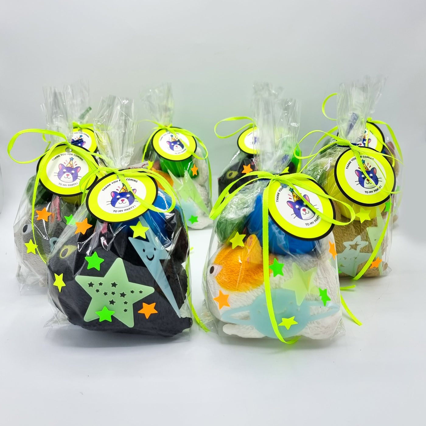 Glow Cat Birthday Party Goody Bags for Boys And Girls With Toys And Sweets.