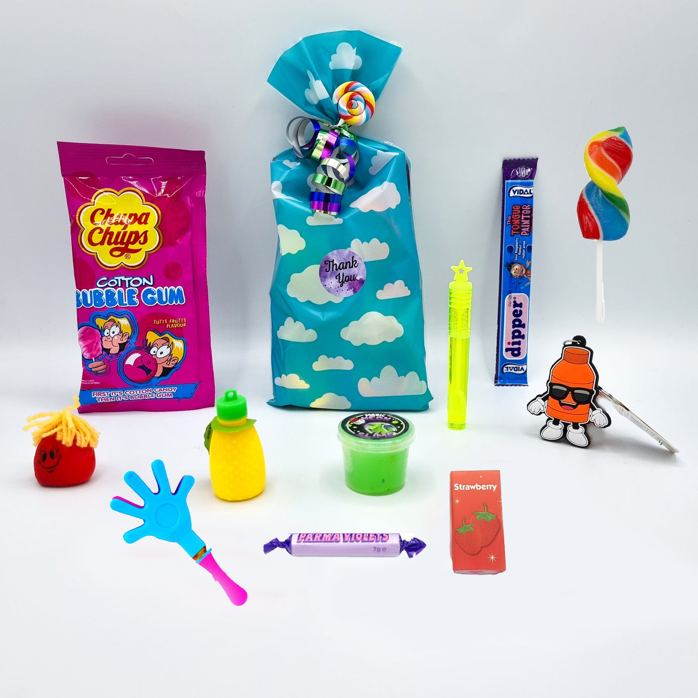 Pre Filled Kid's Colourful Clouds Rainbow Birthday Party Goody Bags With Toys And Sweets.