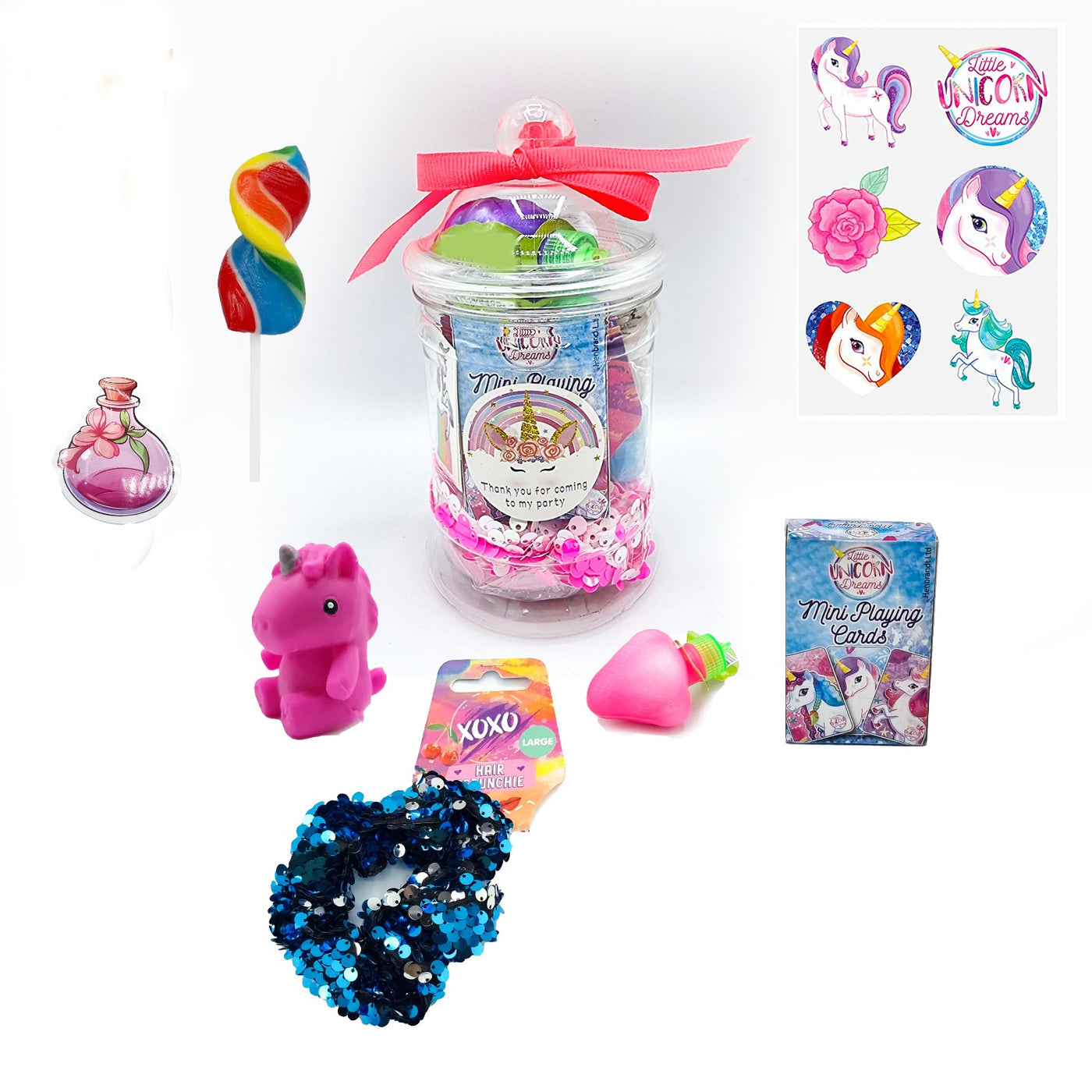 Girl's Luxury Pre Filled Birthday Unicorn Goody Bags In Vintage Jars With Toys And Sweets, Unicorn Party Favours.