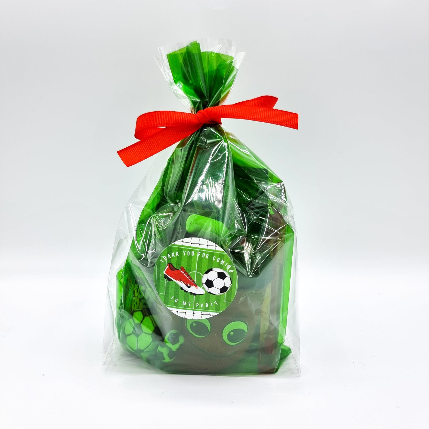 Pre Filled Children Birthday Green Football Party Favours Treat Bags, For Boys And Girls.