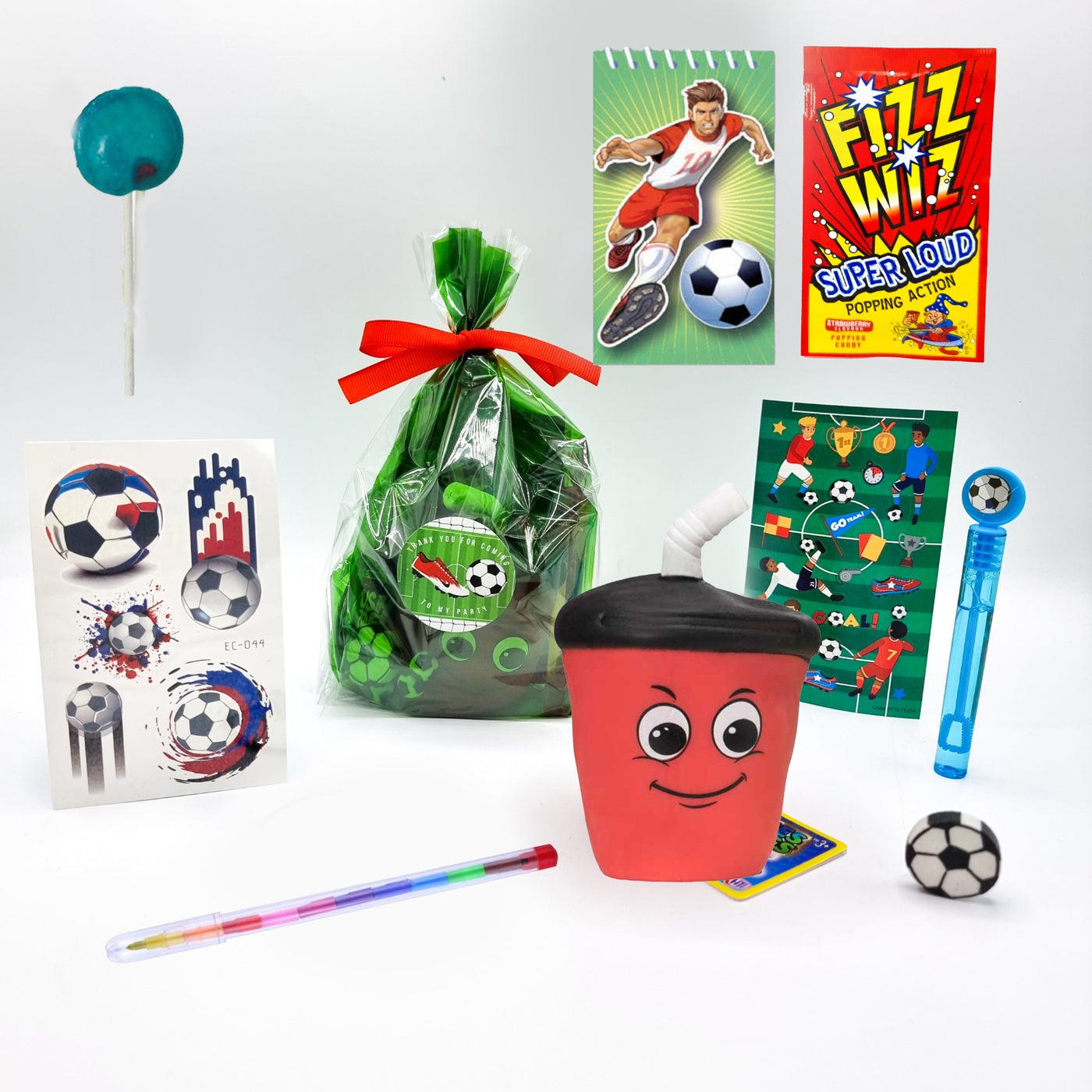 Pre Filled Green Birthday Football Party Bags For Kids With Toys And Sweets, Party Favours.