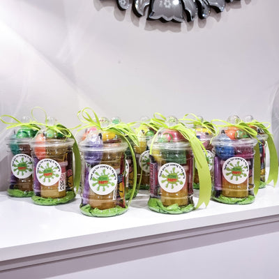 Slime Party Favours For Children In Plastic Vintage Style Jars With Toys And Sweets