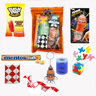 Older Boys Pre Filled Birthday Skateboarding Goody Bags With Toys And Sweets, Party Favours.