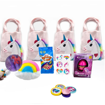 Pre Filled Birthday Rainbow Unicorn Party Bags With Unicorn Grow Egg And Sweets.