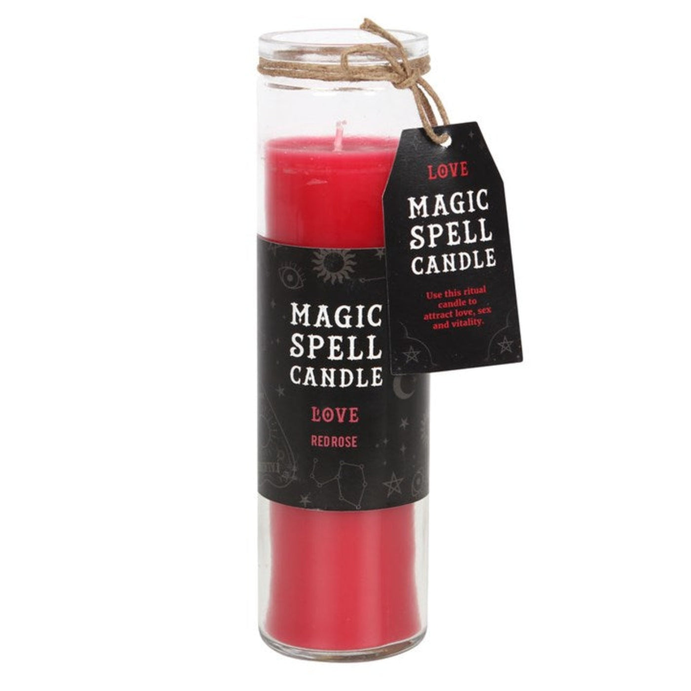 Rose Fragranced 'Love' Spell Glass Cylinder Red Candle.