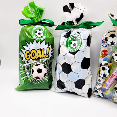 Pre-filled Children's Football Party Bags With Sweets And Toys, Green Football Party Favours. For Boys And Girls