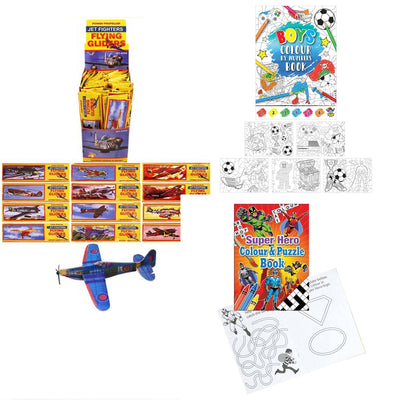 Pre Filled Birthday Party Favours For Boys With Aeroplane Army Parachuter Toys And Candy.