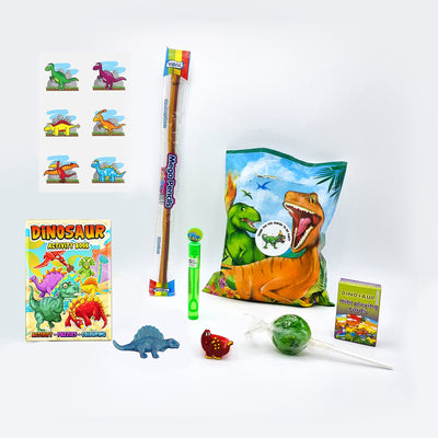 Colourful Pre Filled Dinosaur Loot Bags With Toys And Candy For Boys And Girls. Party Favours. 