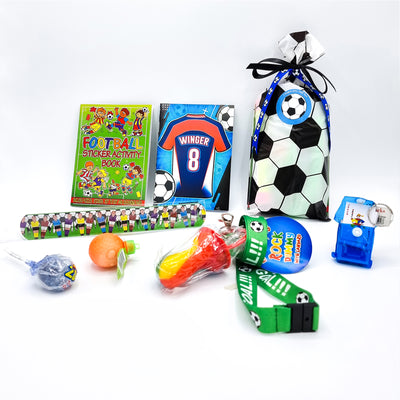 Pre Filled Blue Party Football Goody Bags With Novelty Toys And Sweets, Football Party Favours.