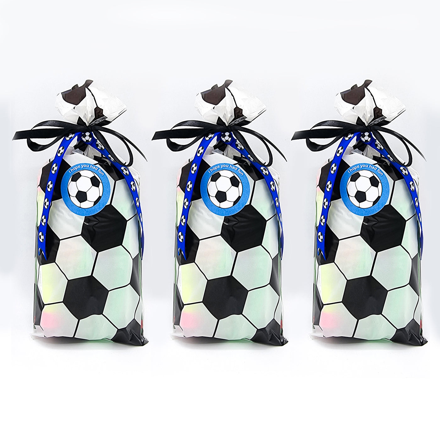 Pre Filled Blue Party Football Goody Bags With Novelty Toys And Sweets, Football Party Favours.