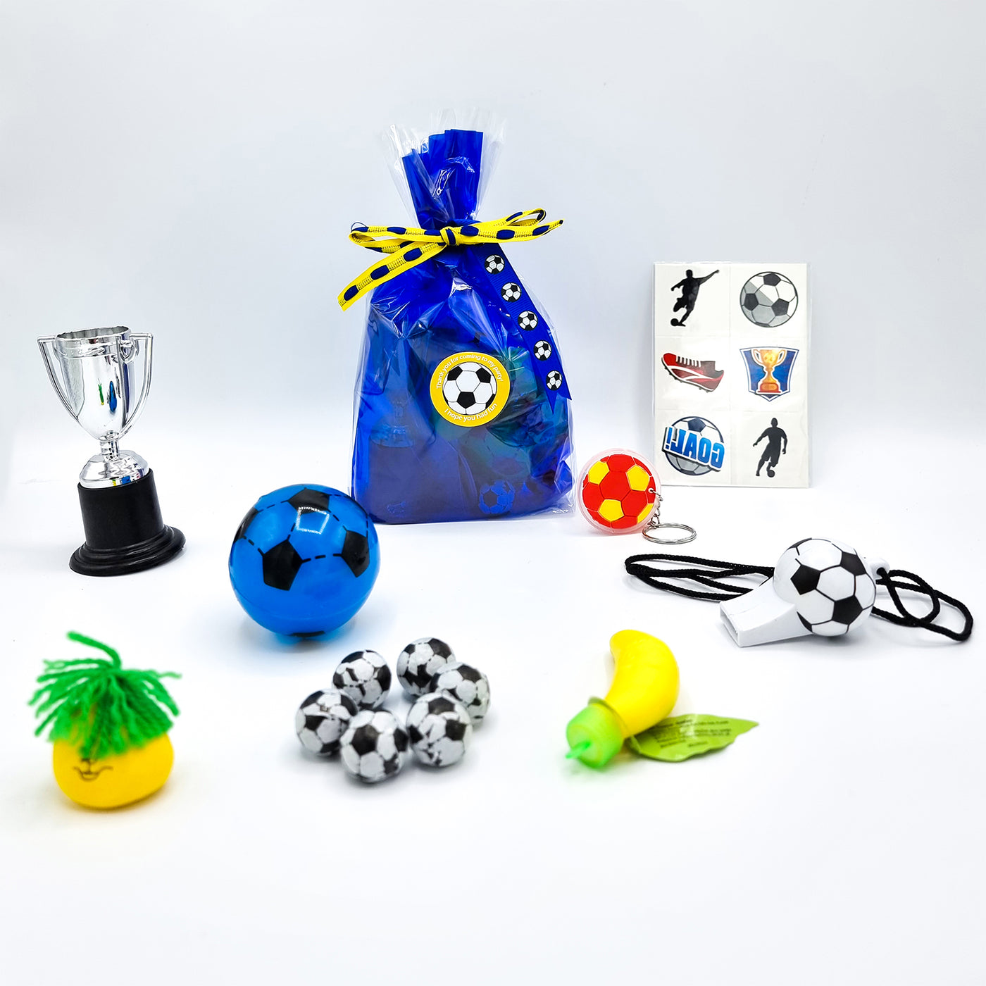Blue Yellow Leeds United Themed Pre Filled Football Party Bags With Toys And Sweets For Boys And Girls 