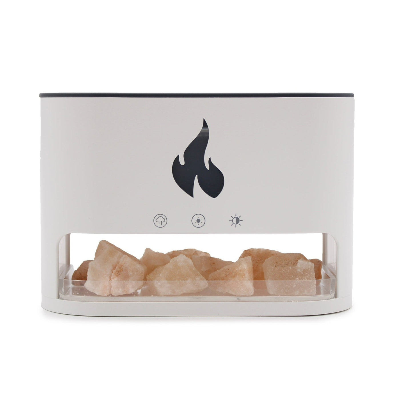 White Flame Effect Aroma Diffuser With Himalayan Salt Chamber.