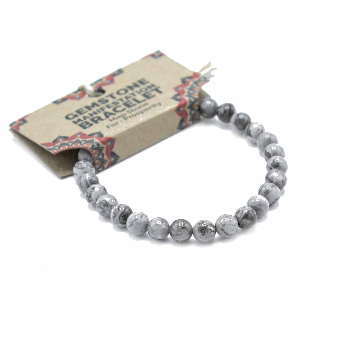 Unisex White Map Stone Beads Manifestation Prosperity Stretchy Bracelet.