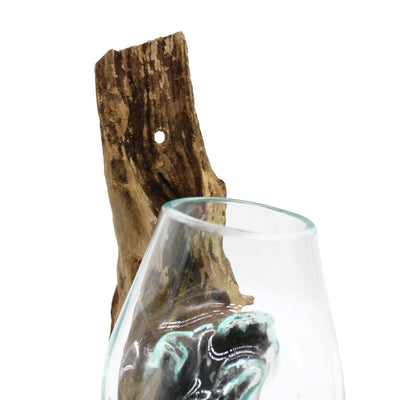 Molten Glass On Wood Hanging Decorative Flower Vase.