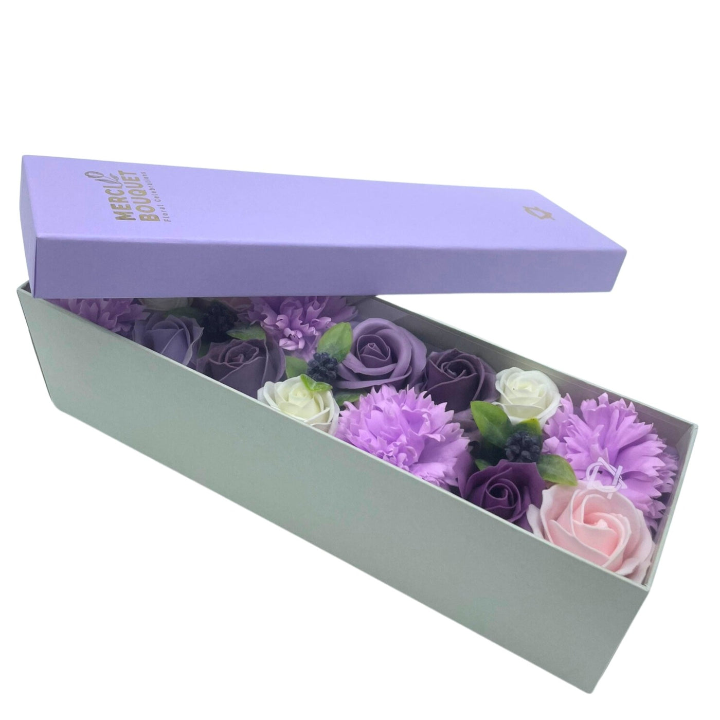Lavender Roses And Carnations Body Soap Flowers In Gift Box