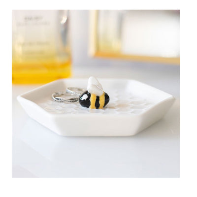 Bee Hexagonal White Ceramic Trinket Dish.