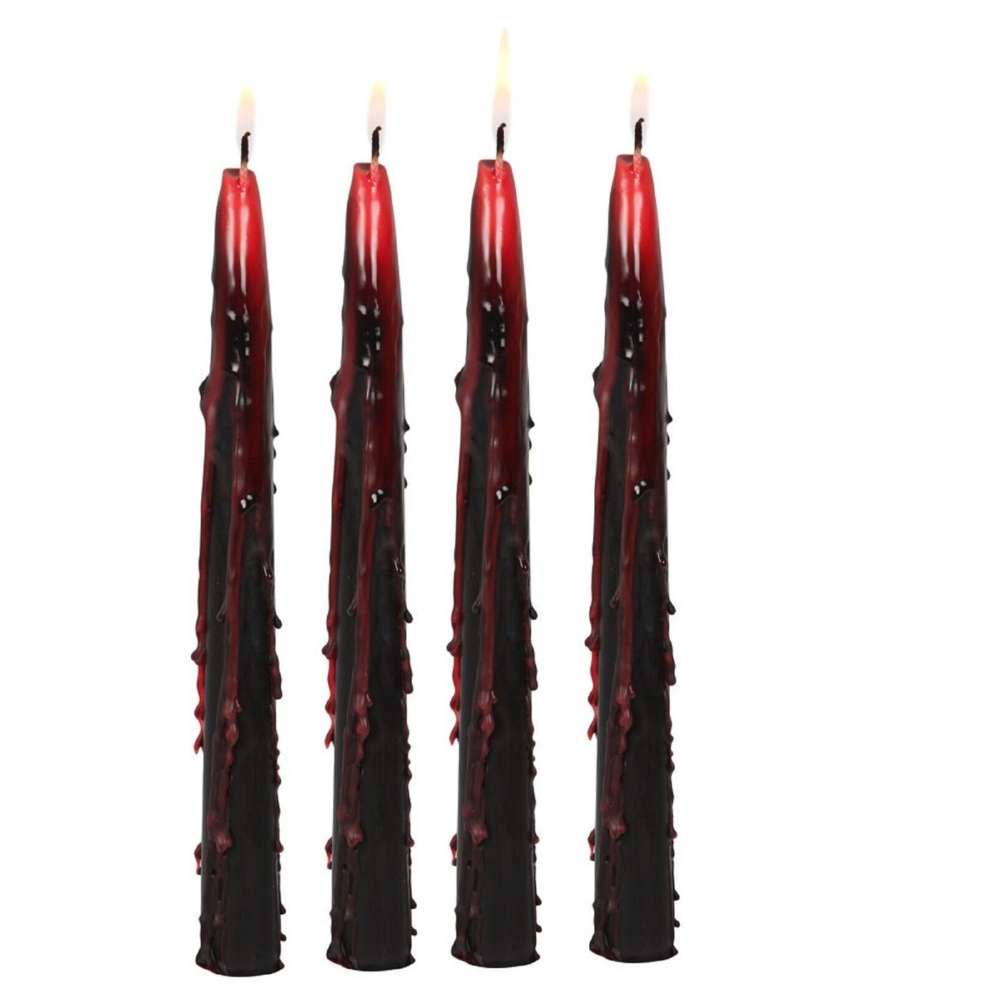 Set Of 4 Black Red Vampire Tears Halloween Candles.