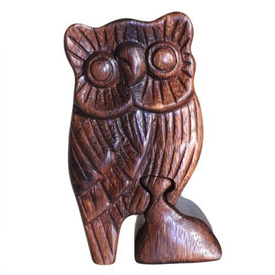 Handmade Owl Shaped Wooden Magic Puzzle Storage Box.