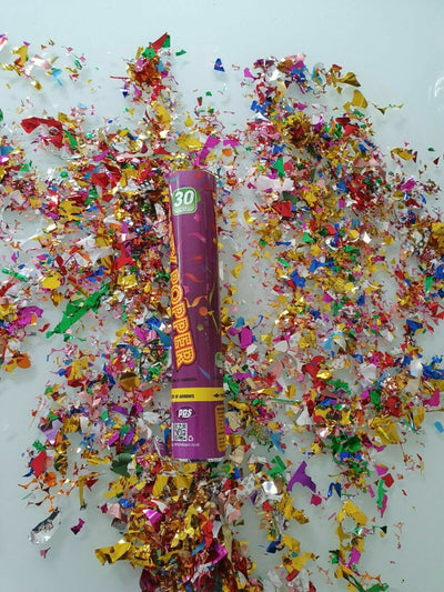 Colourful Metallic Rainbow Confetti Cannon Party Poppers 30cm.