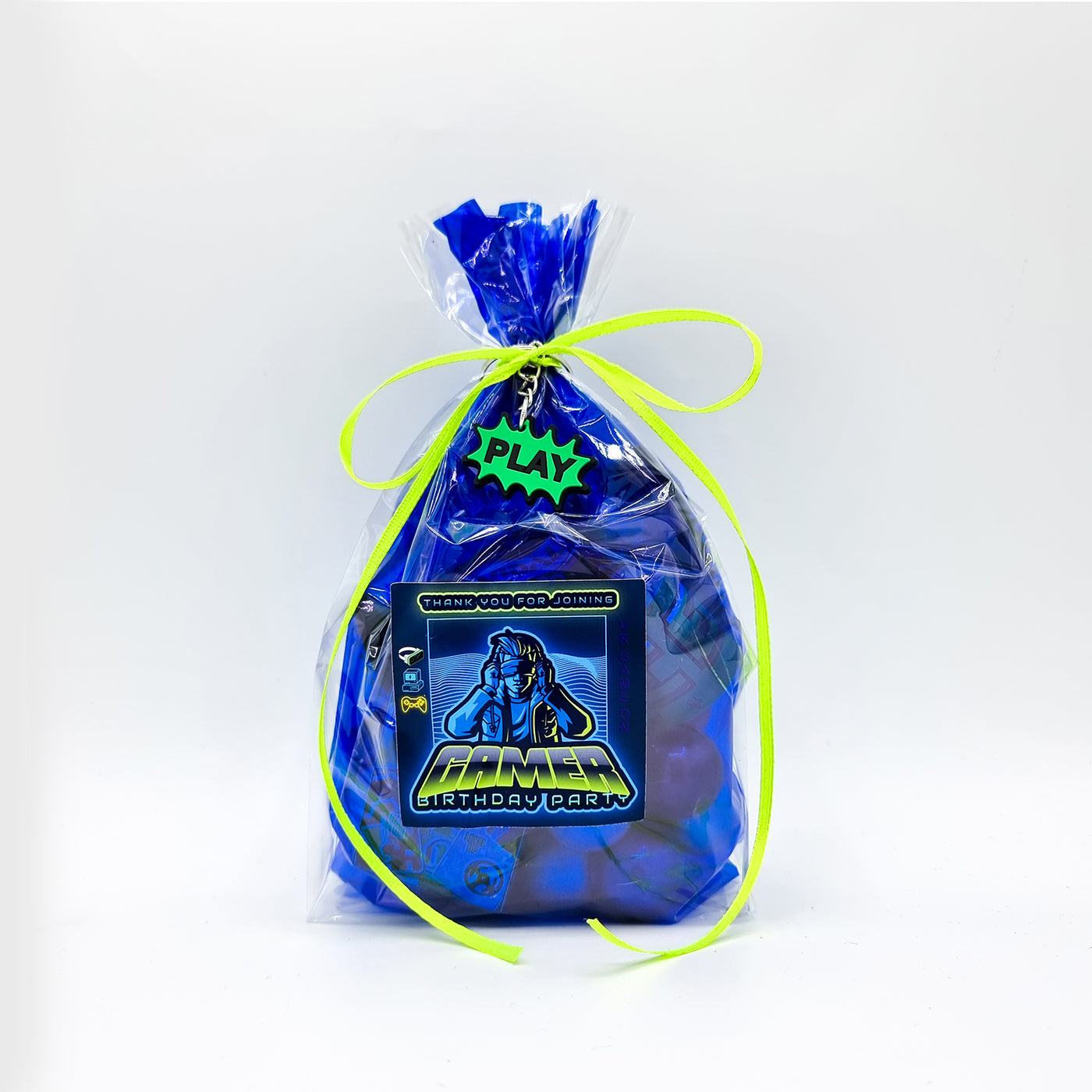 Pre Filled Blue Green Birthday Virtual Gamer Party Favours For Boys, Goody Bags With Toys And Sweets.