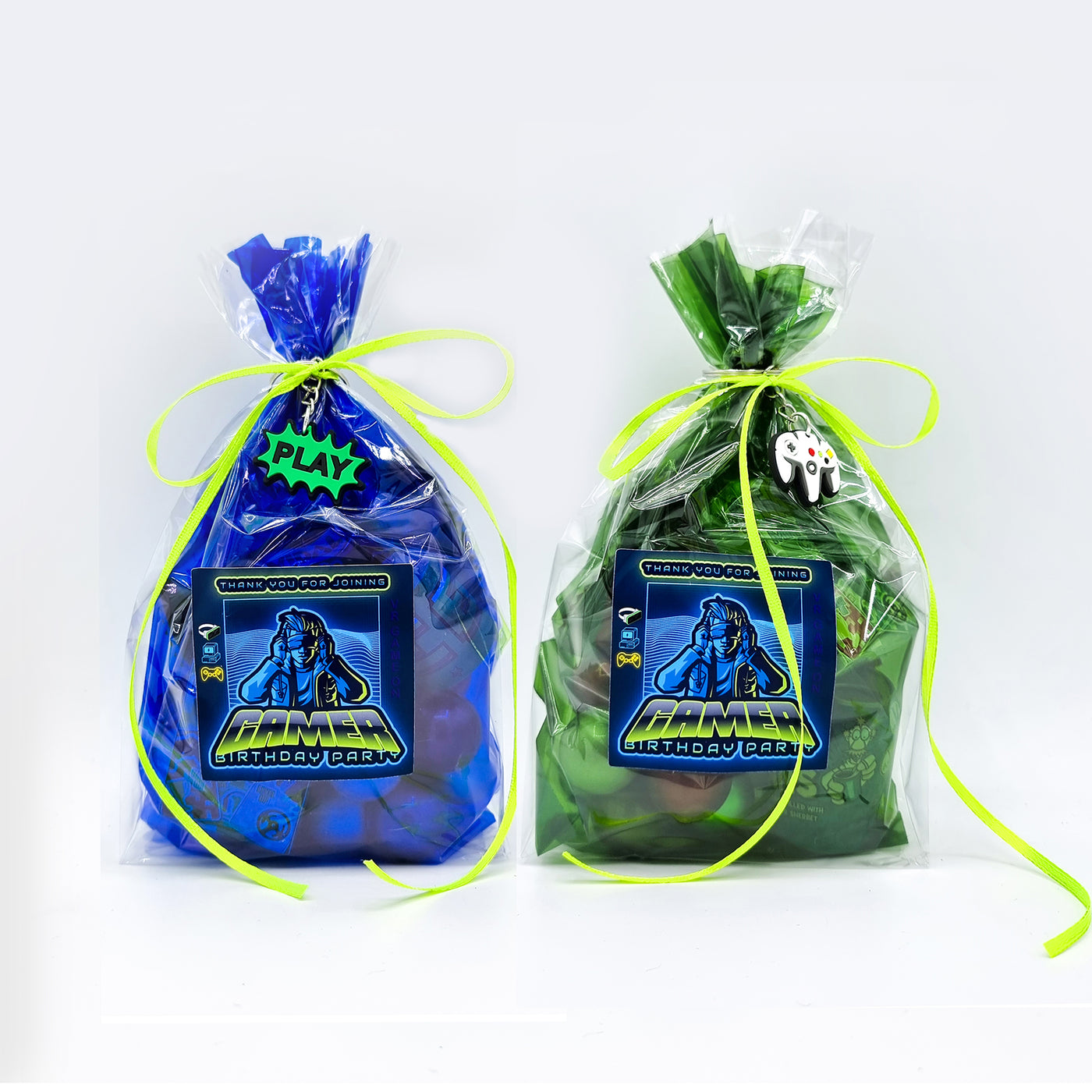 Pre Filled Blue Green Birthday Virtual Gamer Party Favours For Boys, Goody Bags With Toys And Sweets.