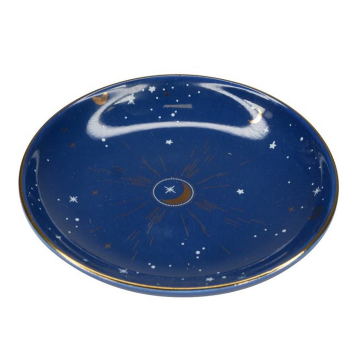Ceramic Dark Blue Crescent Moon Round Trinket Dish.