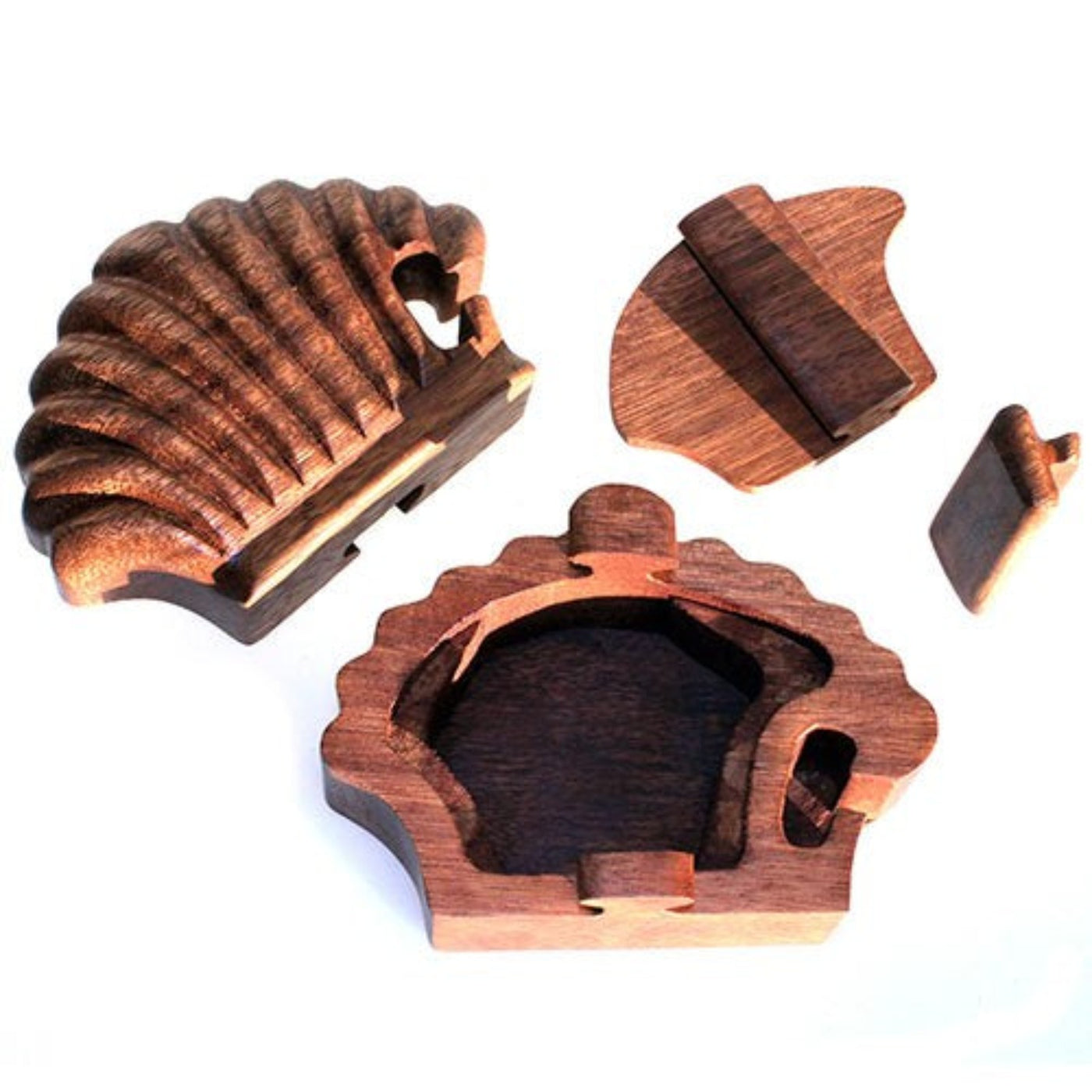 Handmade Seashell Shaped Wooden Magic Puzzle Storage Box.