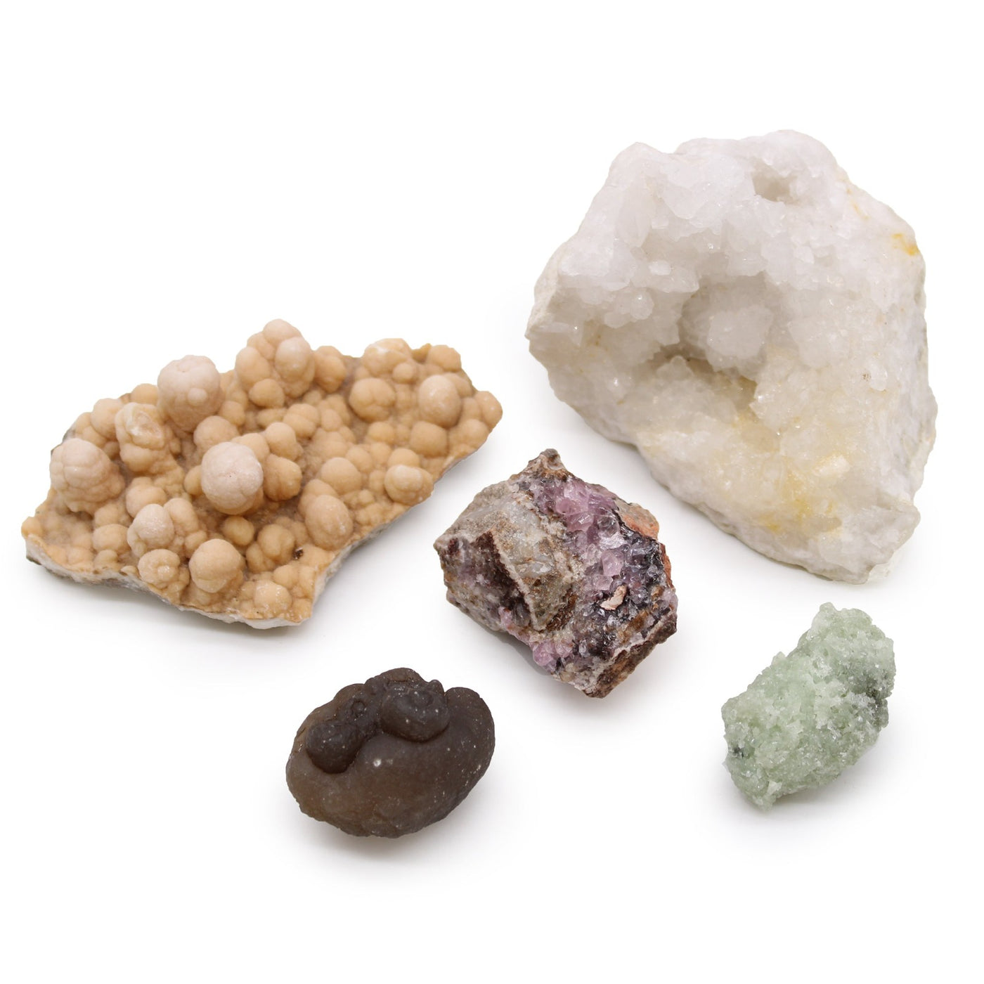 Rare Of Mineral Specimens: Flower Calcit, Calcite, Cobalt Calcite, Small Prehnite, Calsidone.