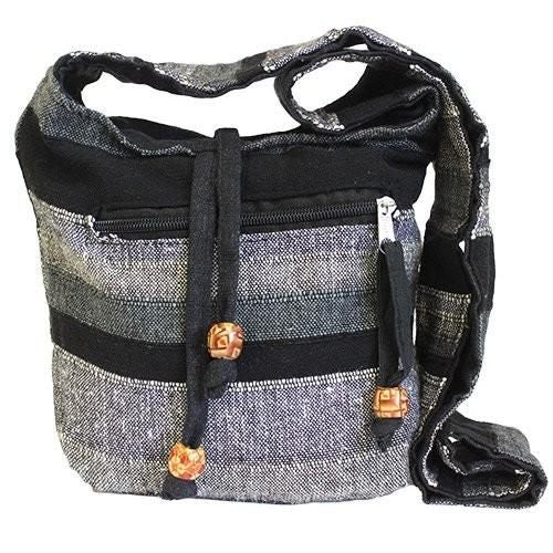 100 % cotton, natural ecological women's sling bag with black, grey stripes 