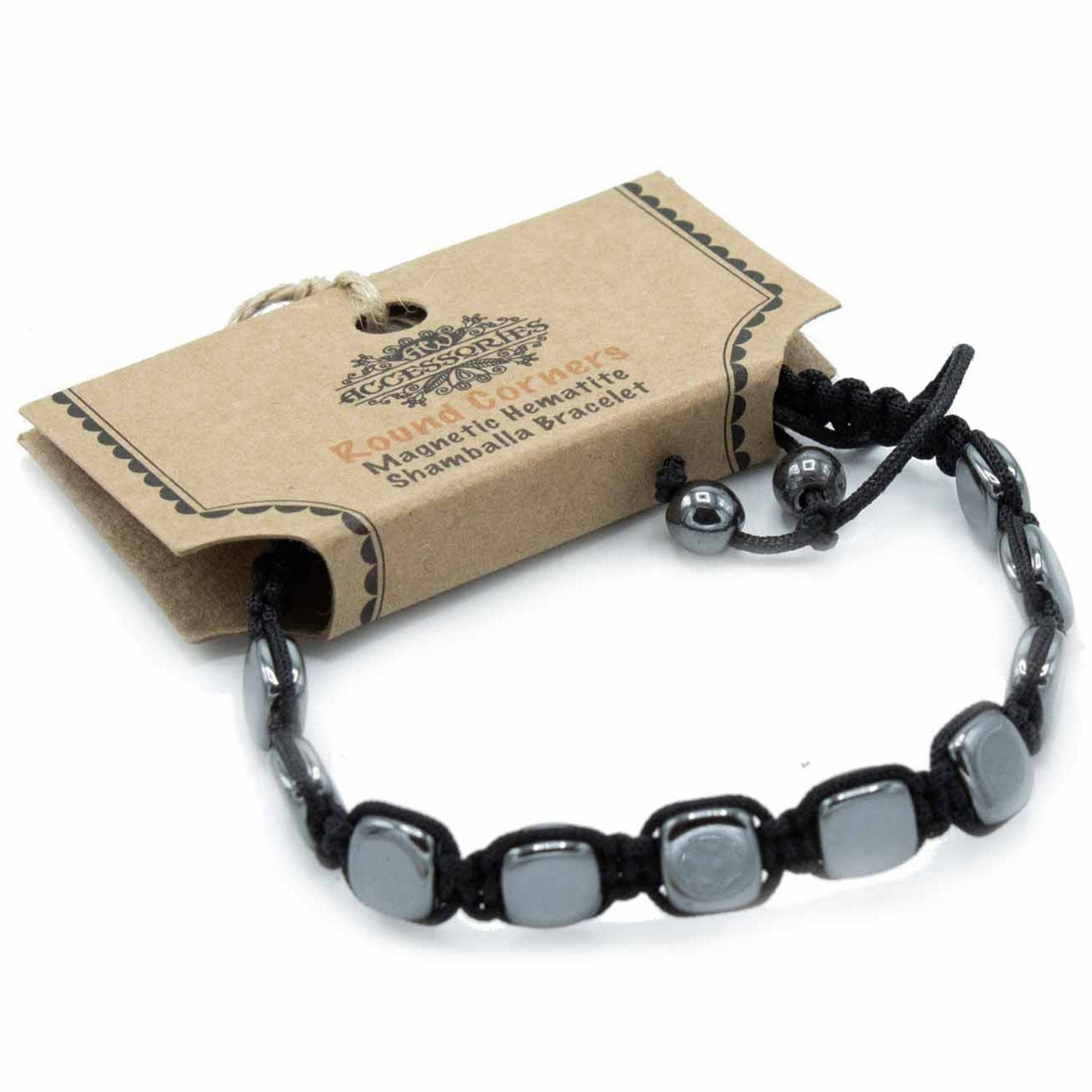 Unisex Hematite Rounded Squares Beads Bracelet With Macrame Knot.