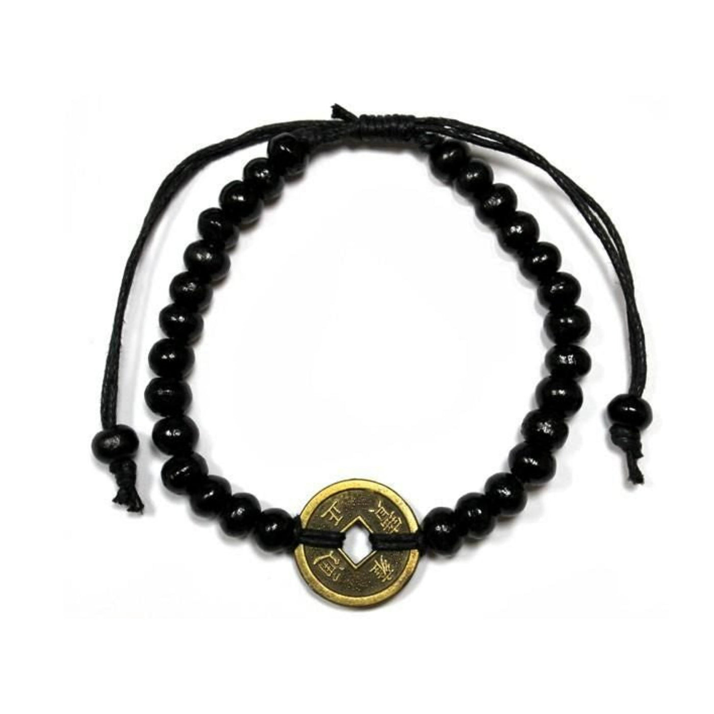 Unisex Black Good Luck Coin Of Fortune Feng-Shui Bracelets.