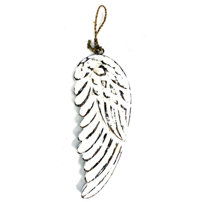 Vintage Style Distressed Wooden White Angel Wing.