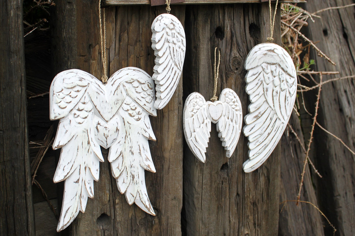 Vintage Style Distressed Wooden White Angel Wing.