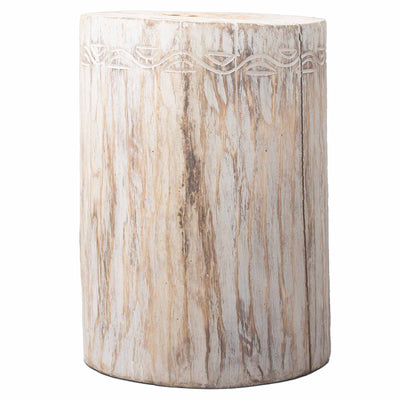 Tribal Design Natural Whitewash Wooden Pillar Tables Stool.