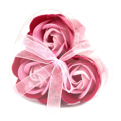 Set of 3 Bath Soap Pink Roses Flowers In Heart Gift Box.