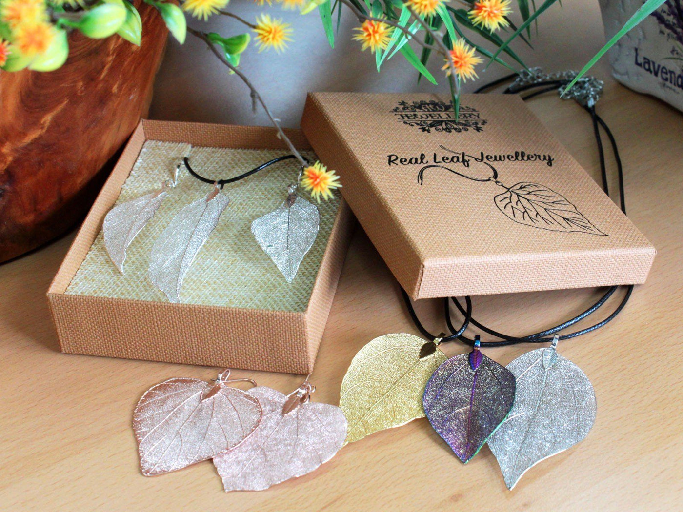 Bravery Necklace & Earring Natural Pewter Leaf Set.