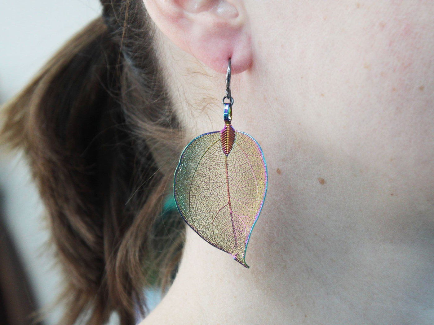 Bravery Necklace & Earring Natural Pewter Leaf Set.