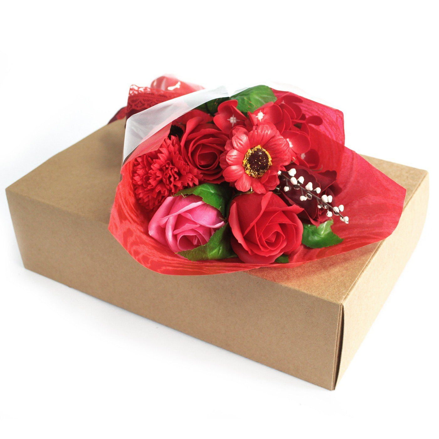 Boxed Body Soap Flower Bouquet Bath Gift - Red.
