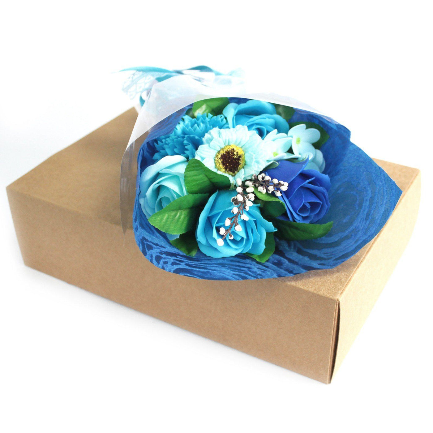 Boxed Body Soap Flower Bouquet - Blue.