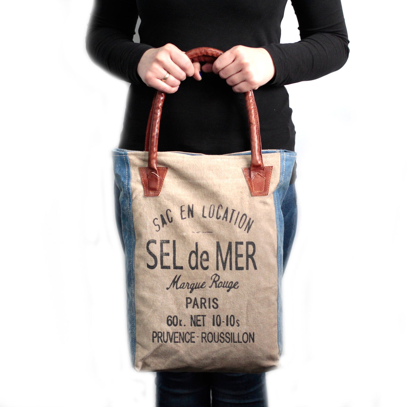 Women's Cotton Leather Vintage Shoulder Shopper Bag -Sel Del Mar