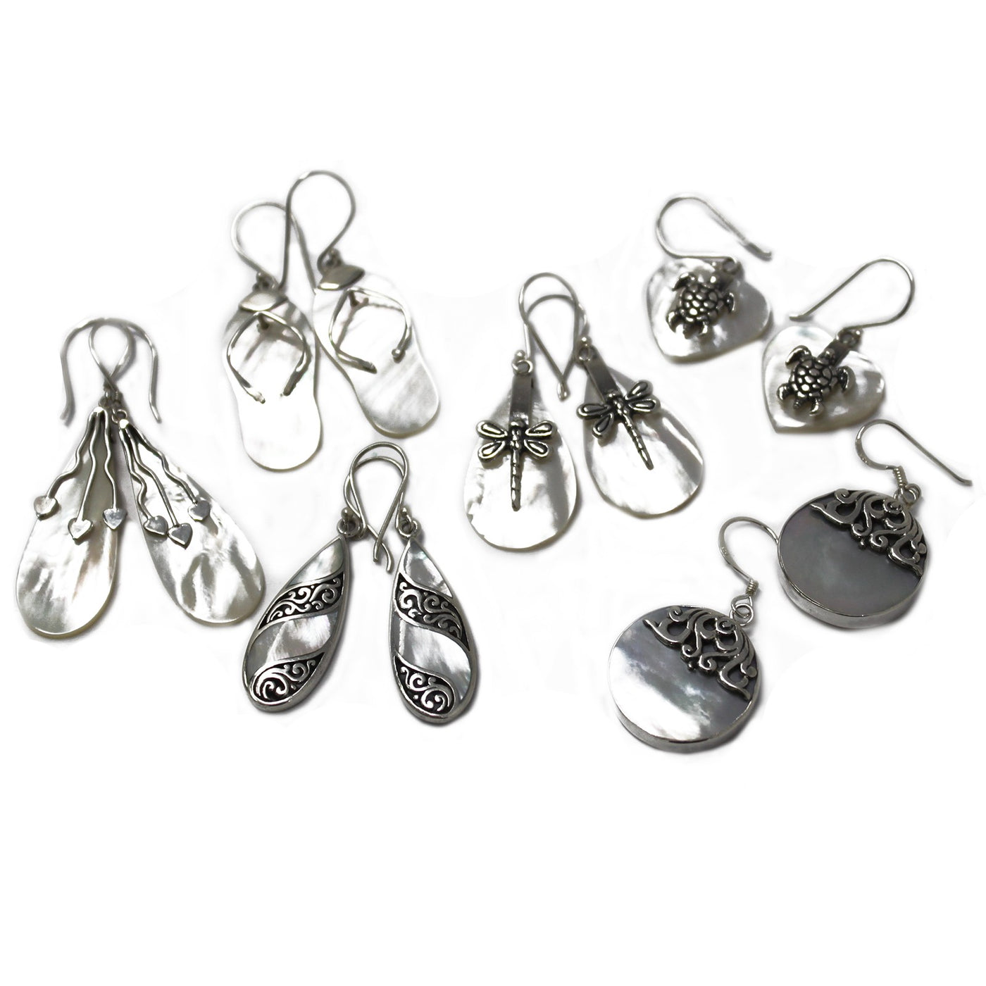 Shell & Silver Teardrop Women's Earrings With Three Hearts