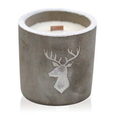 Christmas Stag Head Whiskey & Woodsmoke Fragranced Concrete Pot Wooden Wick Candle.