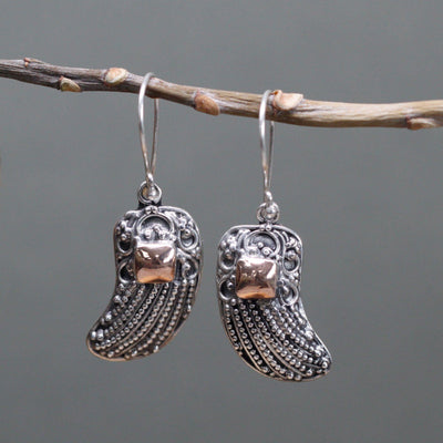 Silver & Gold Tribal Design Drops Earrings.
