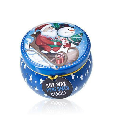 Vintage Christmas Spiced Orange Perfumed Soy Wax Tin Gift Candle With Santa And Snowman Design