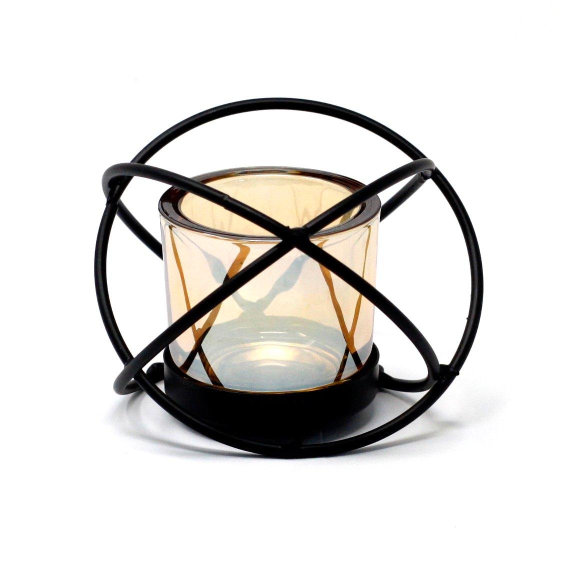 Centrepiece Silhouette Single Cup Gold Amber Glass And Iron Votive Tealight Candle Holder.