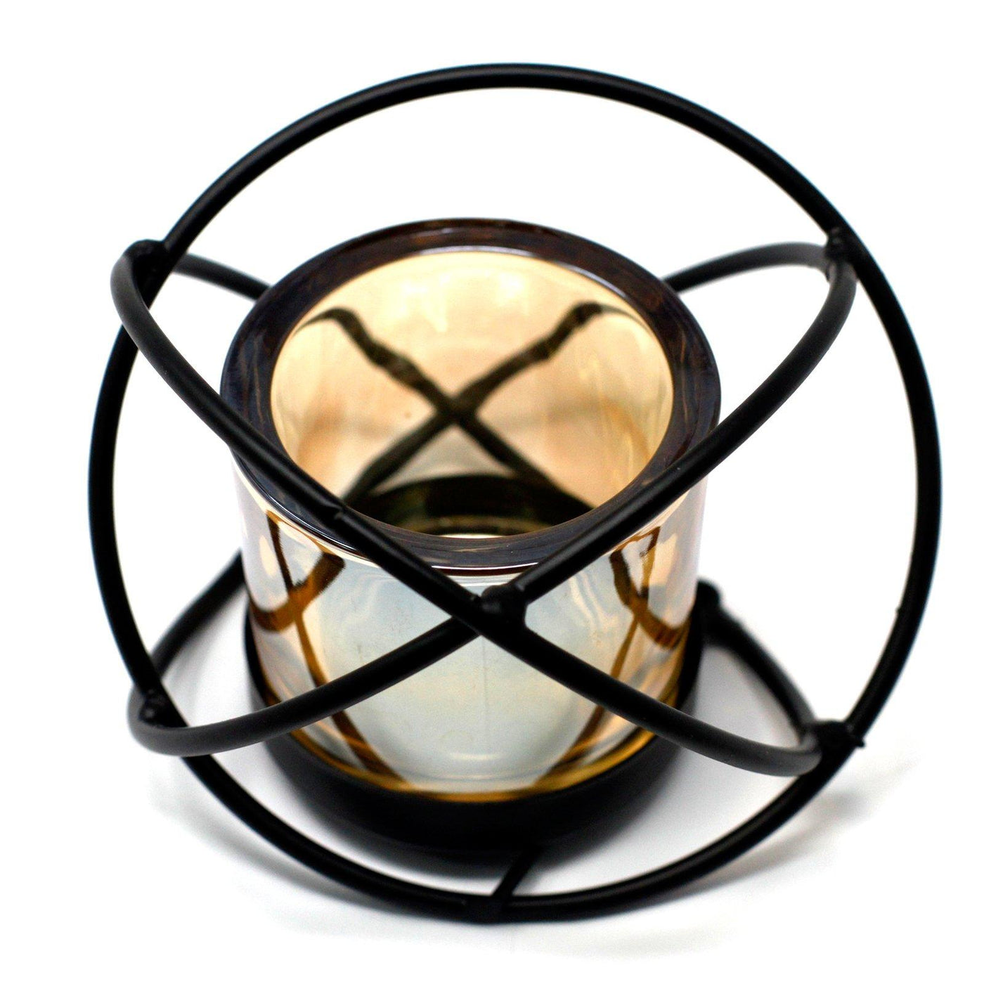 Centrepiece Silhouette Single Cup Gold Amber Glass And Iron Votive Tealight Candle Holder.