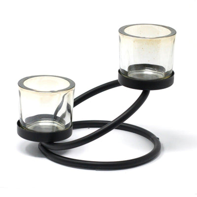 Centrepiece Double Step Two Gold Amber Glass And Iron Votive Tealight Candle Holder.