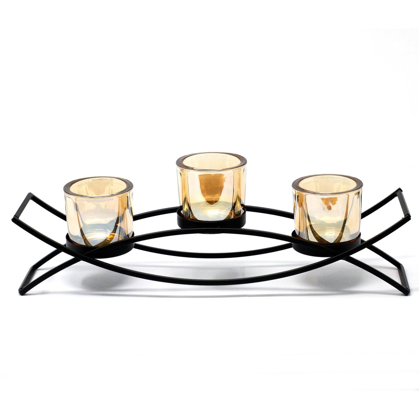 Centrepiece Silhouette Tree Gold Amber Glass And Iron Votive Tealight Candle Holder.